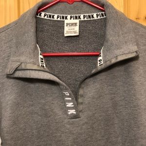Victoria’s Secret PINK Quarter-Zip Grey & White Sweatshirt, Medium